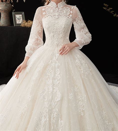 Vintage Lace Bridal Wedding Dress Elegant High Neck Wedding | Etsy
