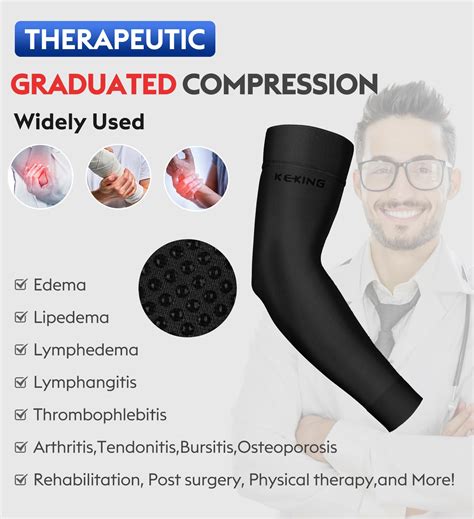 Keking Lymphedema Compression Arm Sleeves With Silicone Band For Men