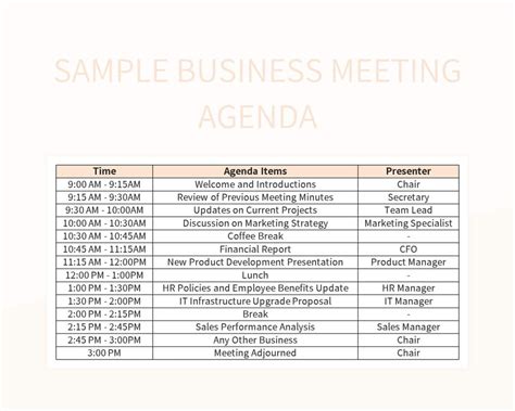 Sample Business Meeting Agenda Excel Template And Google Sheets File