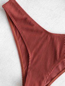 Off Zaful Ribbed Front Closure Bikini Set In Sepia Zaful