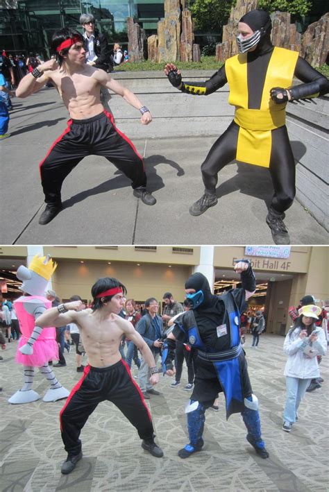 two pictures of people in costumes doing different things