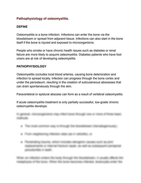 Solution Pathophysiology Of Osteomyelitis Studypool