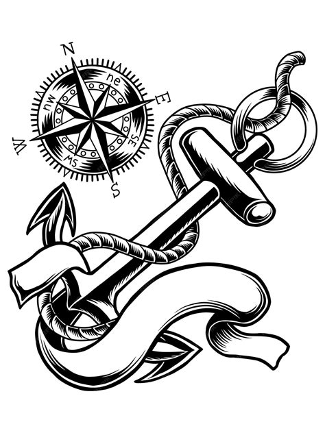 Premium Vector Vector Outline Anchor And Compass