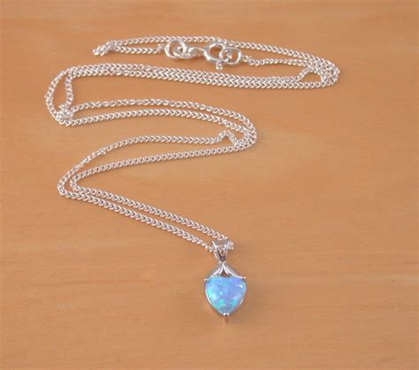 Sterling Silver Blue Opal Heart Pendant Chain Blue Opal Heart