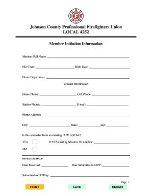 Fillable Online Member Initiation Form Local 4252 Fax Email Print