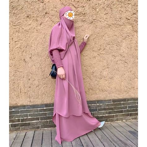 Ramadan 2 Piece Muslim Prayer Garment Sets Women Hijab Abaya Jilbab Maxi Dress Khimar Burqa