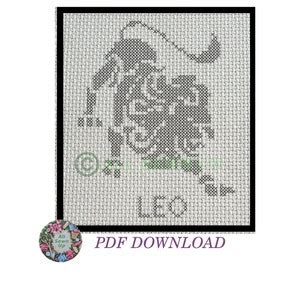 Leo Zodiac Counted Cross Stitch Silhouette Blackwork Design Pdf Digital