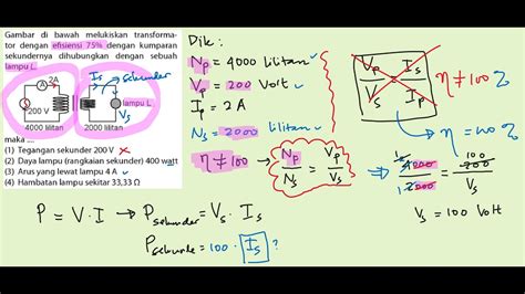 [rumus Konsep Penting ] Soal Latihan Transformator Dan Efisiensi Transformator Youtube