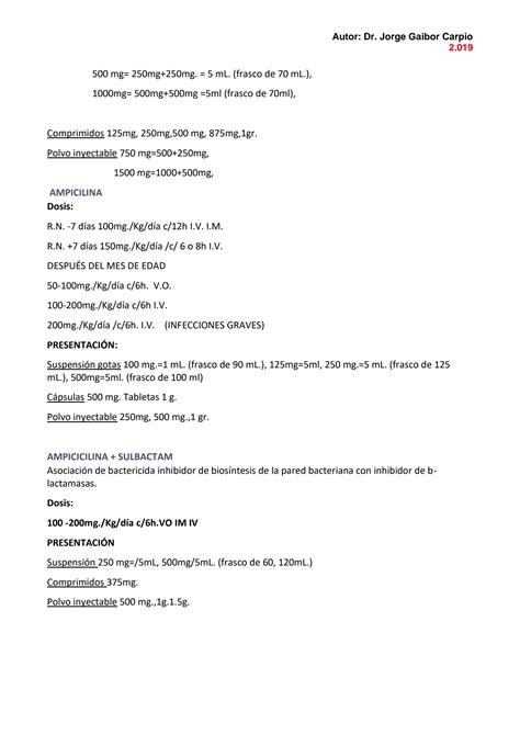 Solution Dosis Y Presentaciones De Farmacos Mas Utilizados En Las