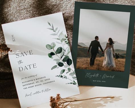 Sage Green Save The Date Template Minimal Photo Wedding Save The Dates