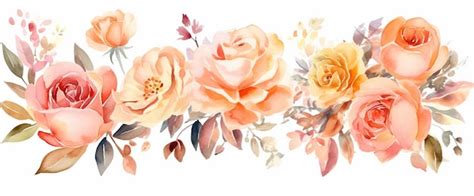 A Floral Border With Peach Roses And Leaves Premium Ai Generated Image