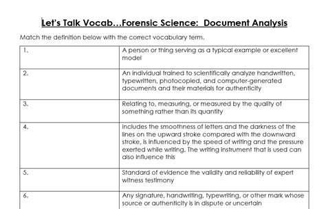 Lets Talk Vocab Forensic Science Document Analysis Worksheet