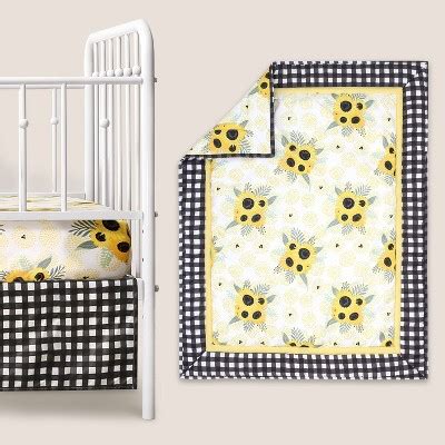 The Peanutshell Sunflower Floral Baby Crib Bedding Set Black Yellow