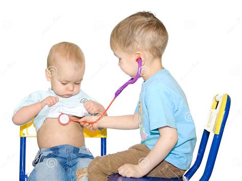 Two Kids Playing Doctor Stock Image Image Of Examining 9583859