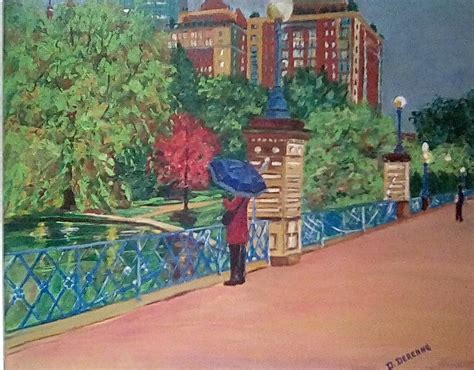 Spring Showers On Boston Public Garden S Lagoon Bridge Painting By