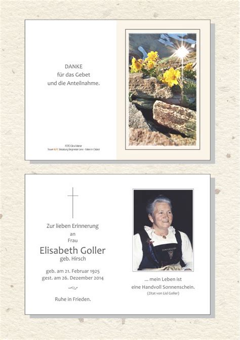 Andenkbild Elisabeth Goller Trauer Link