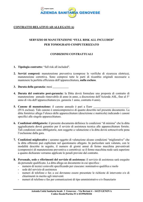 contratto relativo ad allegato a servizio di manutenzione â full risk