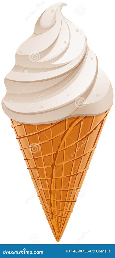 White Sweet Vanilla Ice Cream Waffle Cone Isolated Stock Vector