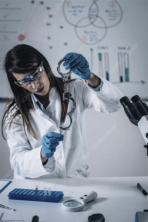 Forensics Expert Examining Crime Scene Evidence Stock Image F024