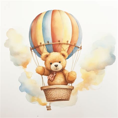 Premium Photo A Teddy Bear Is Flying In A Hot Air Balloon