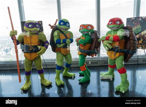 Teenage Mutant Ninja Turtles Characters Visit One World Observatory In New York On July 24 2023