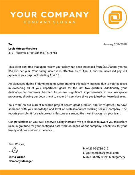 Yellow Corporate Professional Salary Increase Letter Venngage