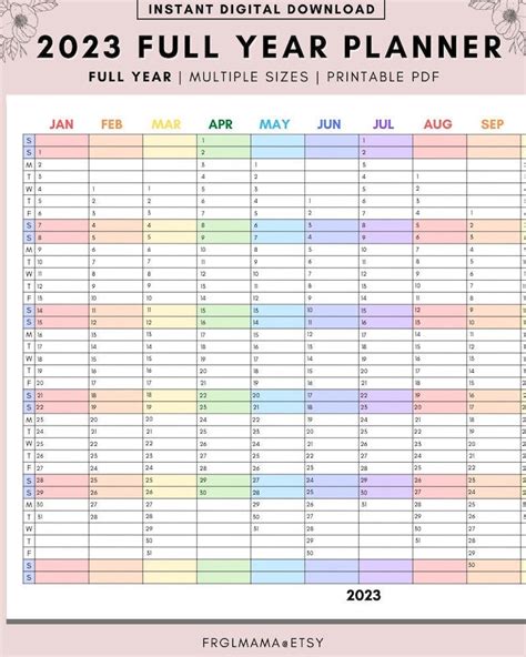 2023 Year Planner Yearly Planner on 1 Page Landscape - Etsy