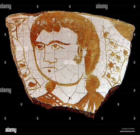 Arab Pottery 11th Century Nbowl Fragment Depicting A Mans Face Tin Glazed Earthenware