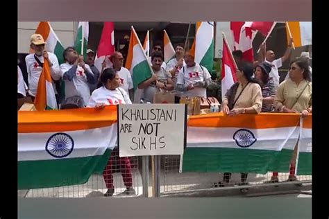 Canada Indian Community Waves Tricolour Outside Consulate Countering