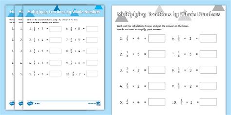 Multiplying Fractions By Whole Numbers Printable Worksheet