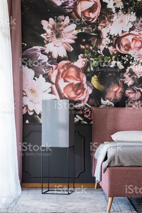 Download Flowers Wallpaper In Dark Bedroom Interior With Black ...