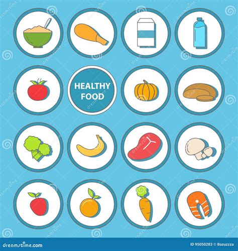 Vector Set Of Healthy Food Icons In Flat Style Design Stock Vector