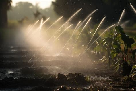 Sistema De Rociadores Rociando El Aire Con Finas Gotas De Agua Foto