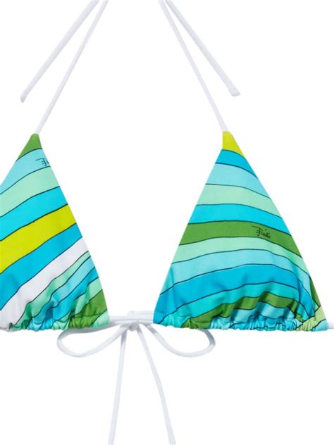 PUCCI Iride Print Triangle Bikini Top Blue FARFETCH