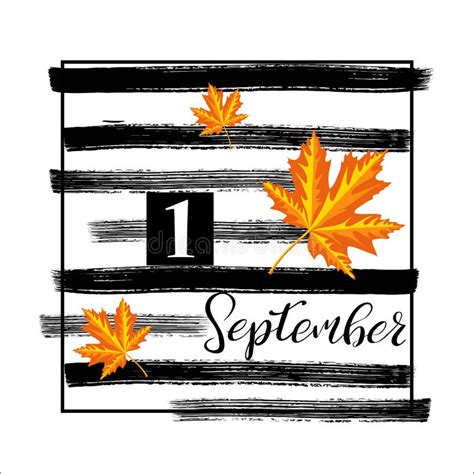 1 Septemberbanner With Autumn Leaves And With Ink Hand Painted Stripes