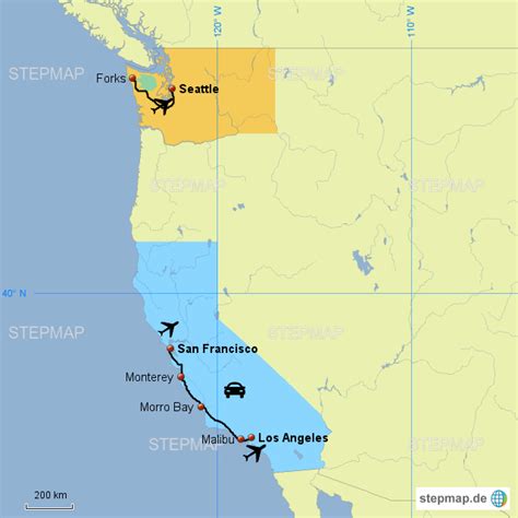 StepMap Westküste USA Landkarte für USA