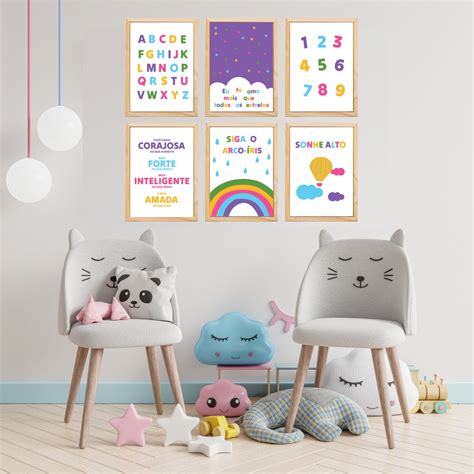 Quadro Decorativo para Quarto Infantil 6 Peças Arco íris Elo7