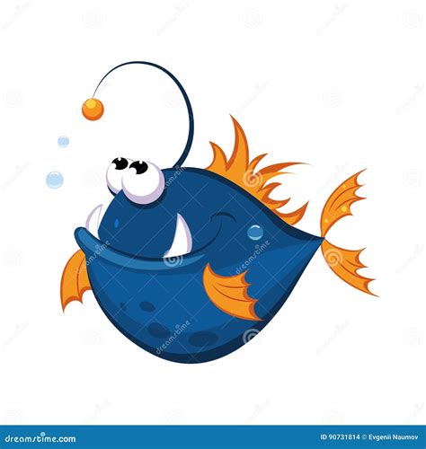 Angler Fish Sea Tropical Aquarium Fish Colorful Cartoon Character