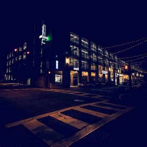 🥇 Image Of Downtown Nightlife Street Sidewalk Crosswalk Neon Sign City