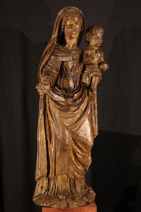 Vierge Lenfant En Aulne Avec Traces De Polychromie Poque Fin