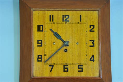 A Vintage French Art Deco Styled Wooden Wind Up Wall Clock Village Vintage