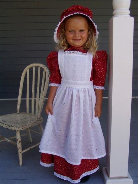 New Girls Pioneer Prairie Dress Costume Red Calico Choose Your Size