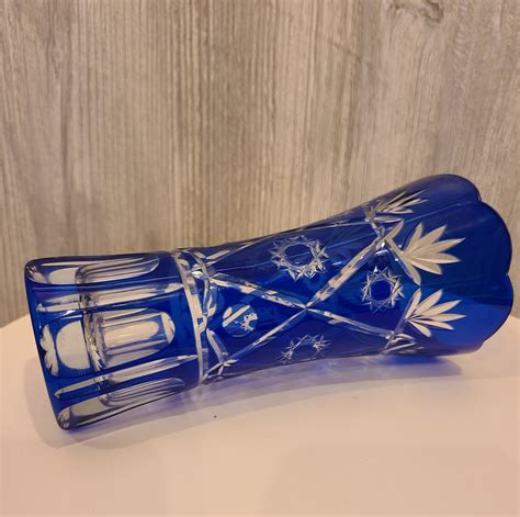 Bohemian Czech Cobalt Blue Cut Glass Vase Etsy