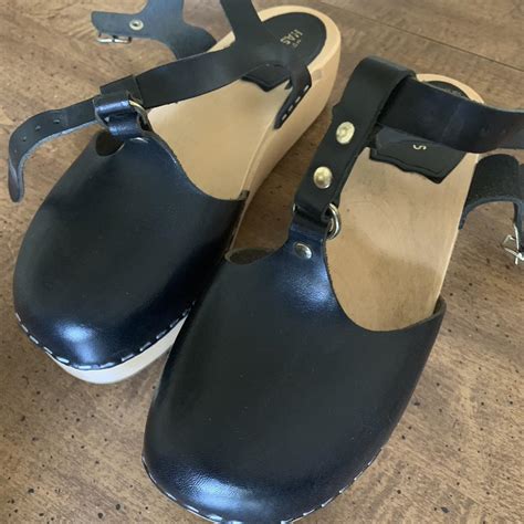 Black Swedish Hasbeens clogs with ankle strap and... - Depop