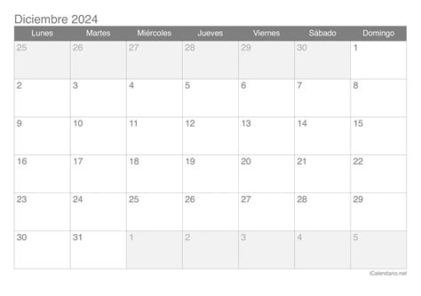 Calendario Diciembre De 2024 Para Imprimir