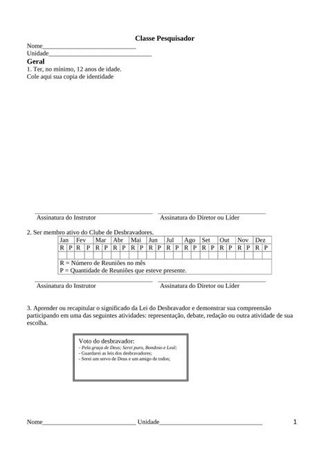 Pdf Classe Pesquisador Nome Unidade Geral Desbravadores Da Igreja