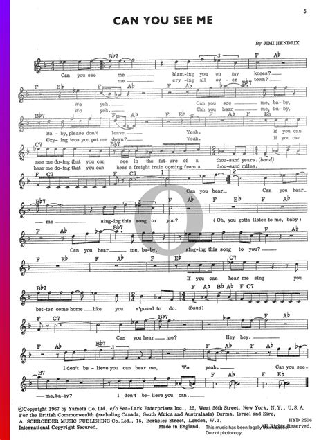 Can You See Me Jimi Hendrix Piano Sheet Music Oktav