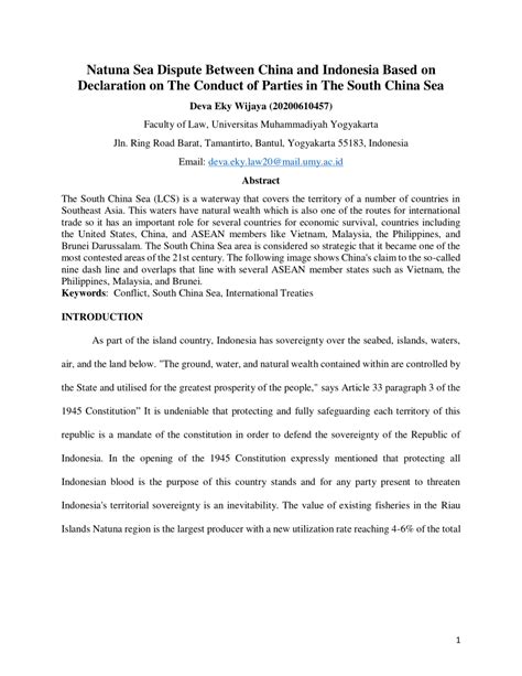 (PDF) Natuna Sea Dispute Between China and Indonesia Based on ...