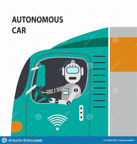 Robot Driving a Car. Vector Illustration. Stock Vector - Illustration of robotic, automation ...