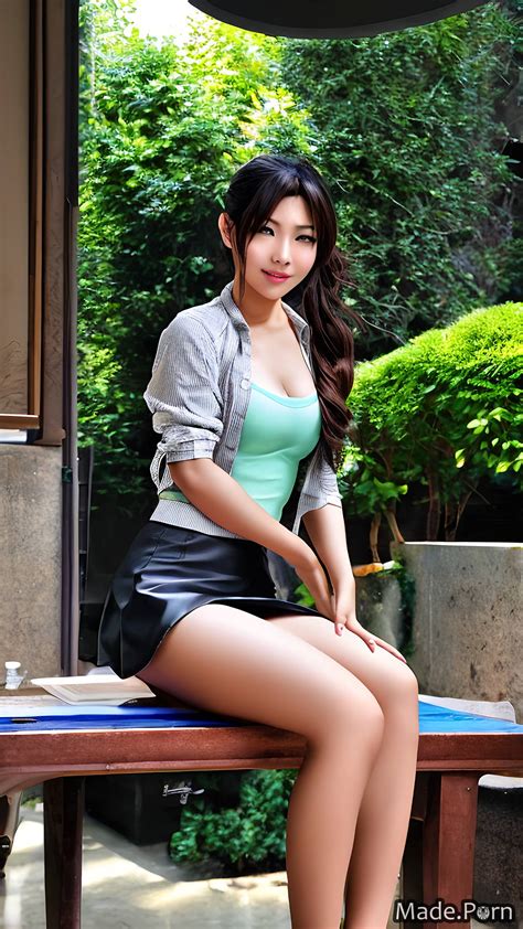 Porn Image Of Open Shirt Micro Skirt Full Shot Ponytail Japanese Sitting Created By AI
